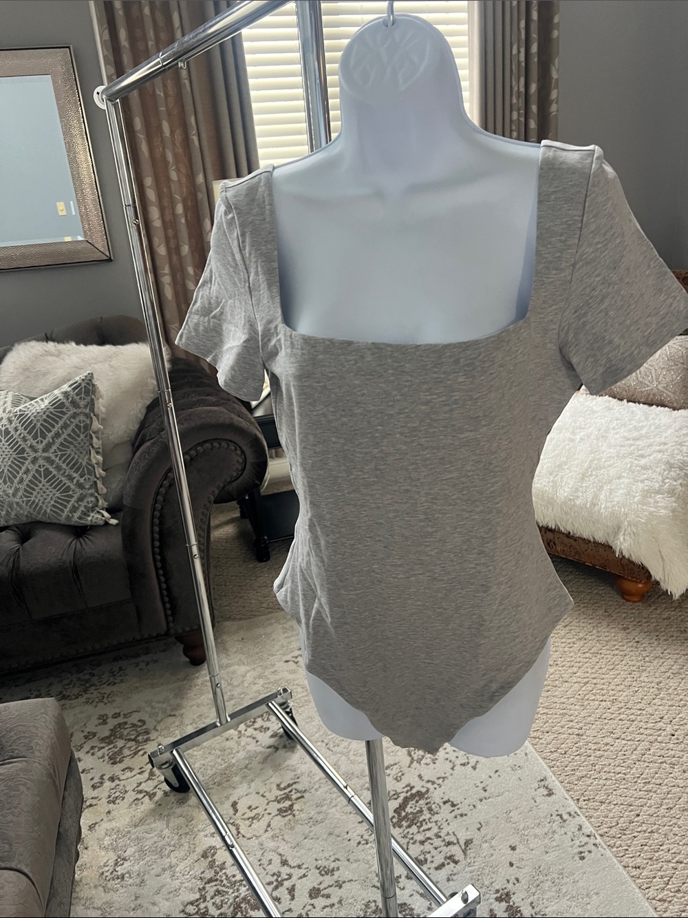 Aritzia Gray Square Neck Short Sleeve bodysuit